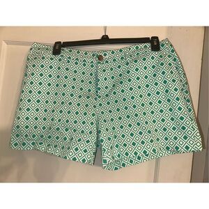 Faded Glory Shorts Womens 14 Chino Green White Geometric Preppy Beach Paisley